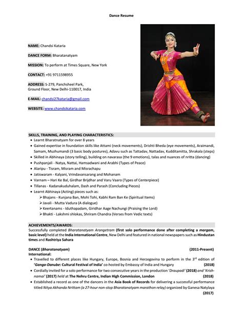 dancer resume for kids.